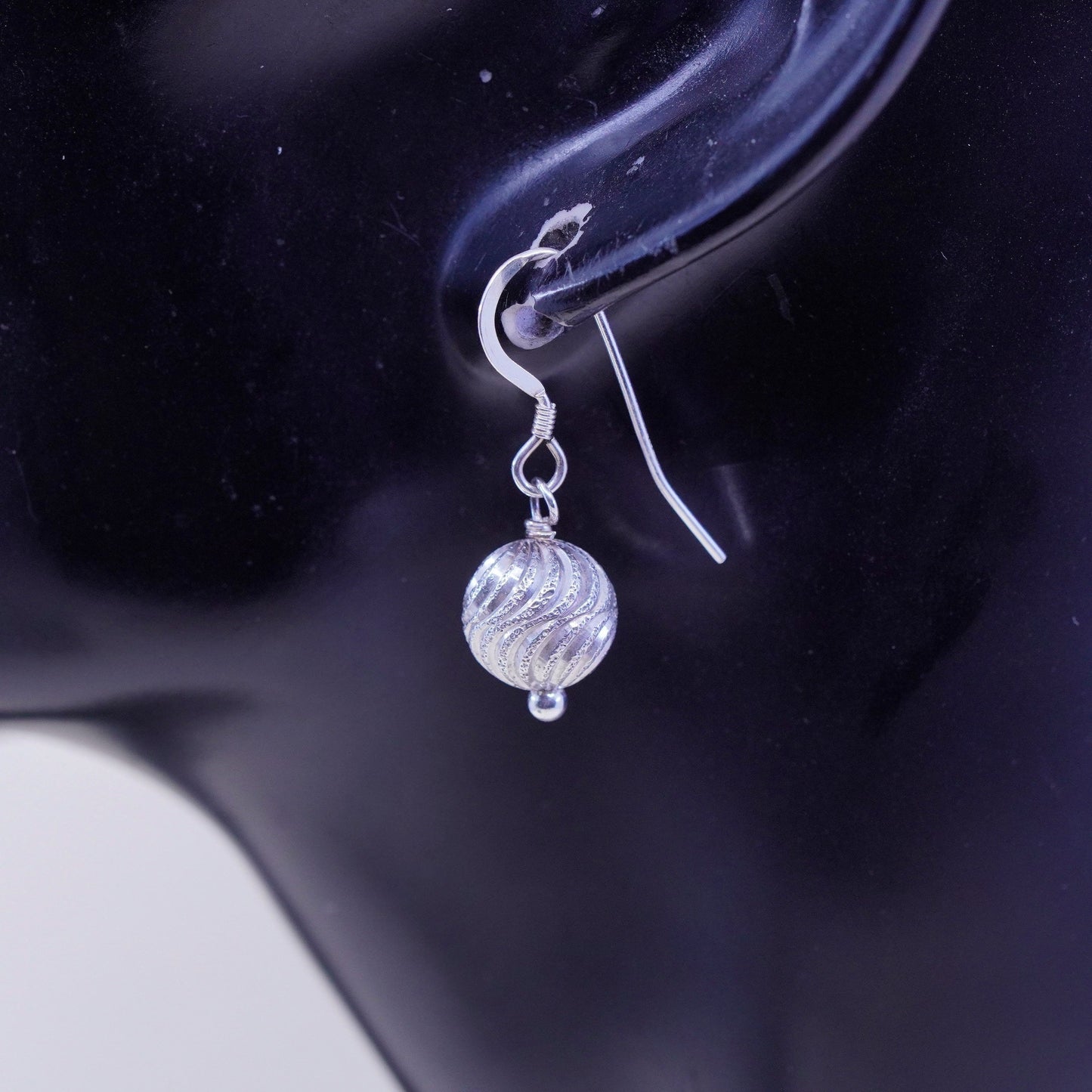 Vintage sterling silver handmade earrings, matte 925 textured beads