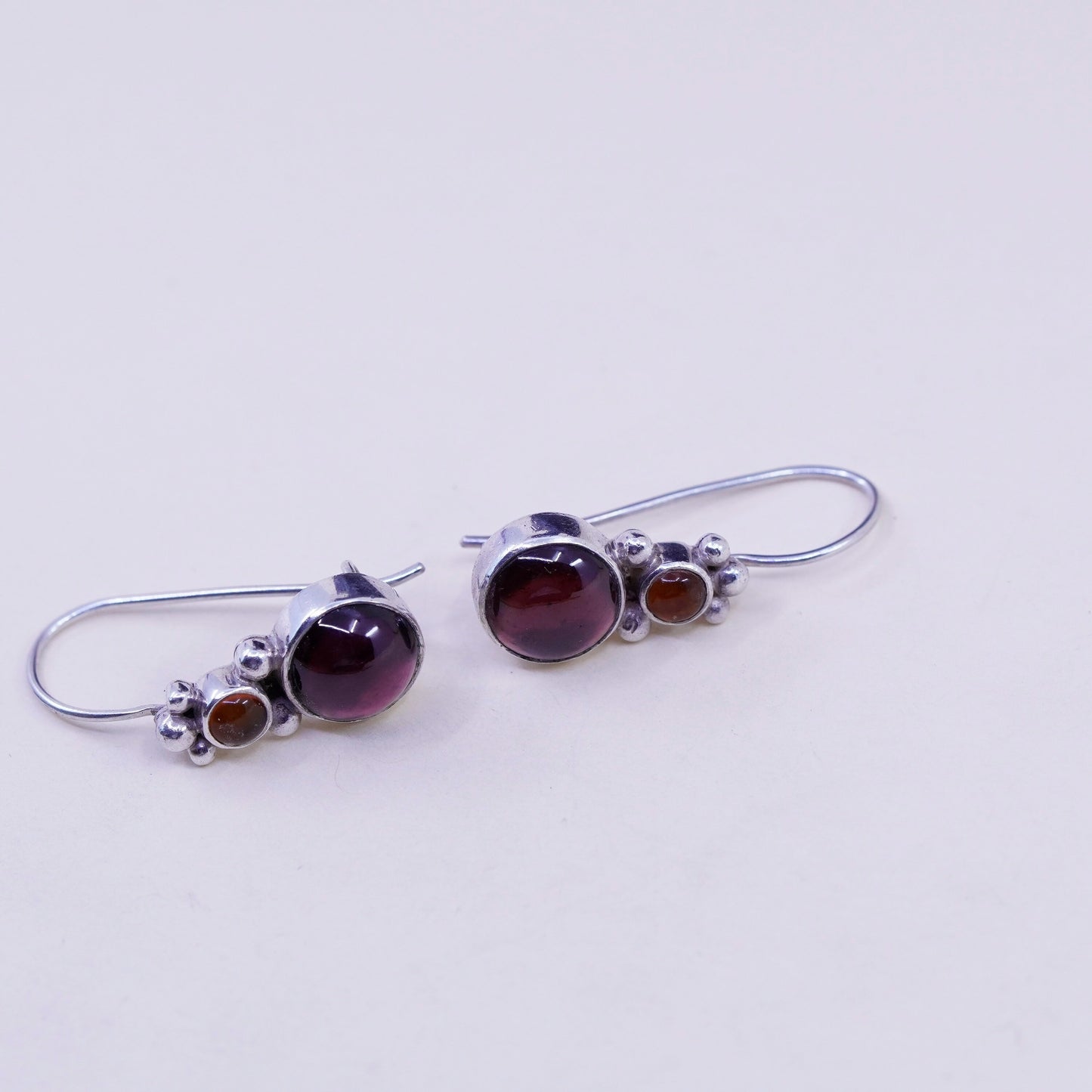 Vintage Sterling silver handmade earrings, 925 hooks with garnet beads