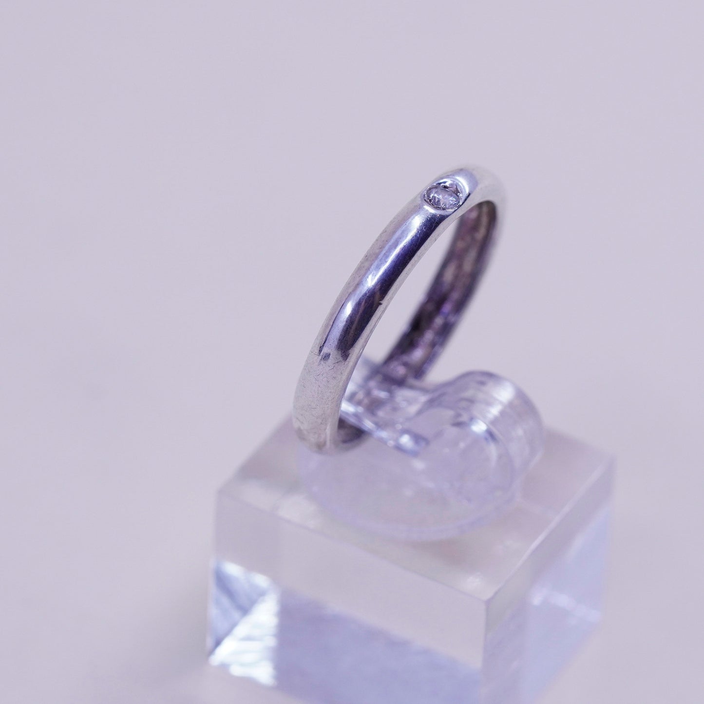 Size 9, Vintage Italy sterling 925 silver ring, engagement wedding band with cz