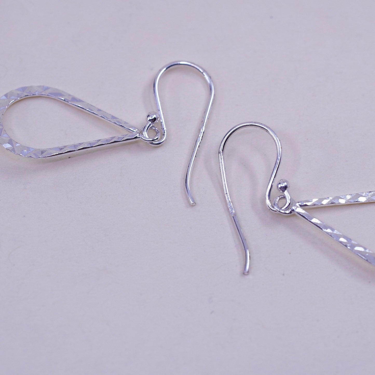 Vintage Sterling silver handmade earrings, textured 925 teardrop dangles