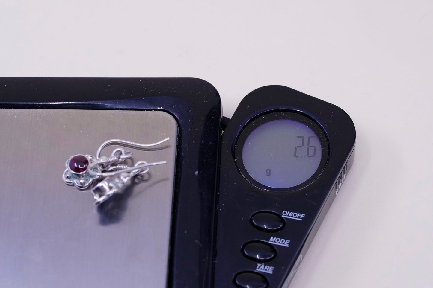 Vintage Sterling silver handmade earrings, 925 flower dangles with garnet beads