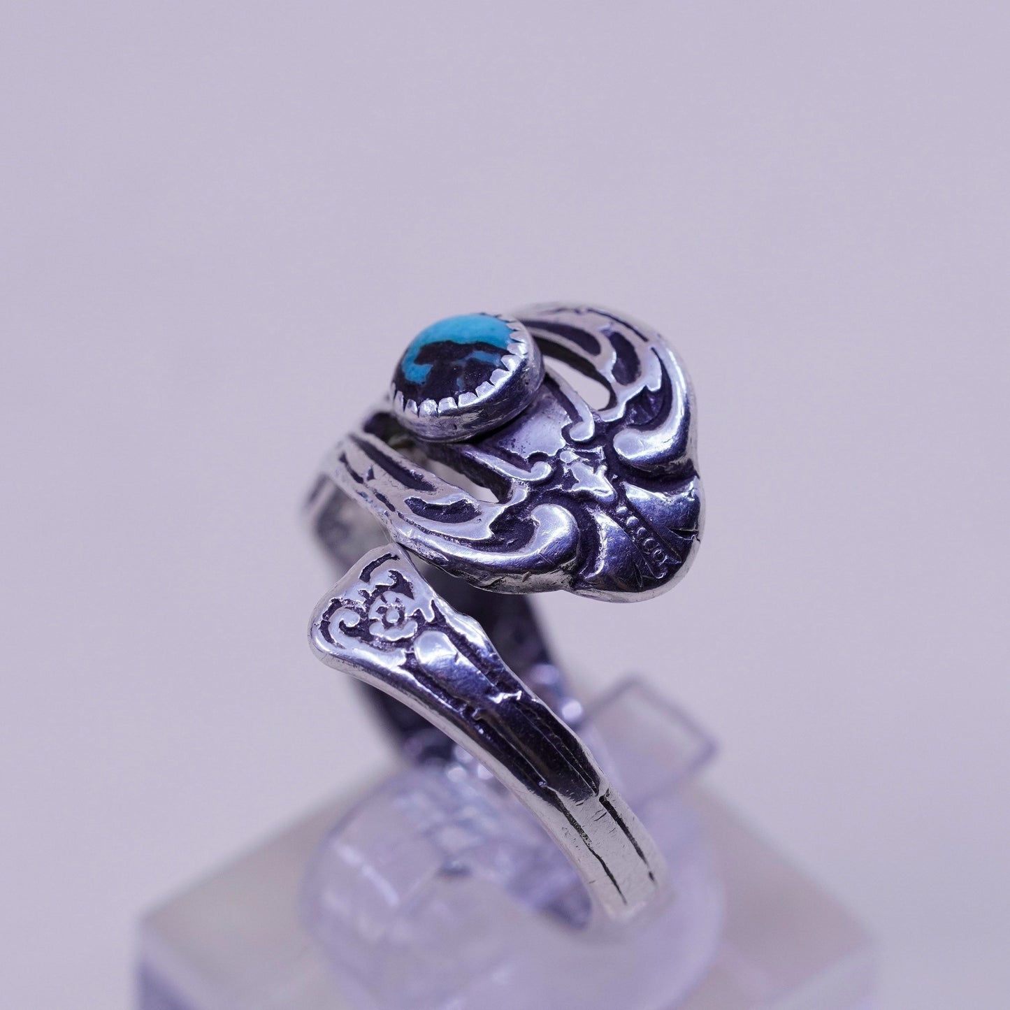Size 9 , Native American sterling silver ring, handmade 925 wrap band turquoise