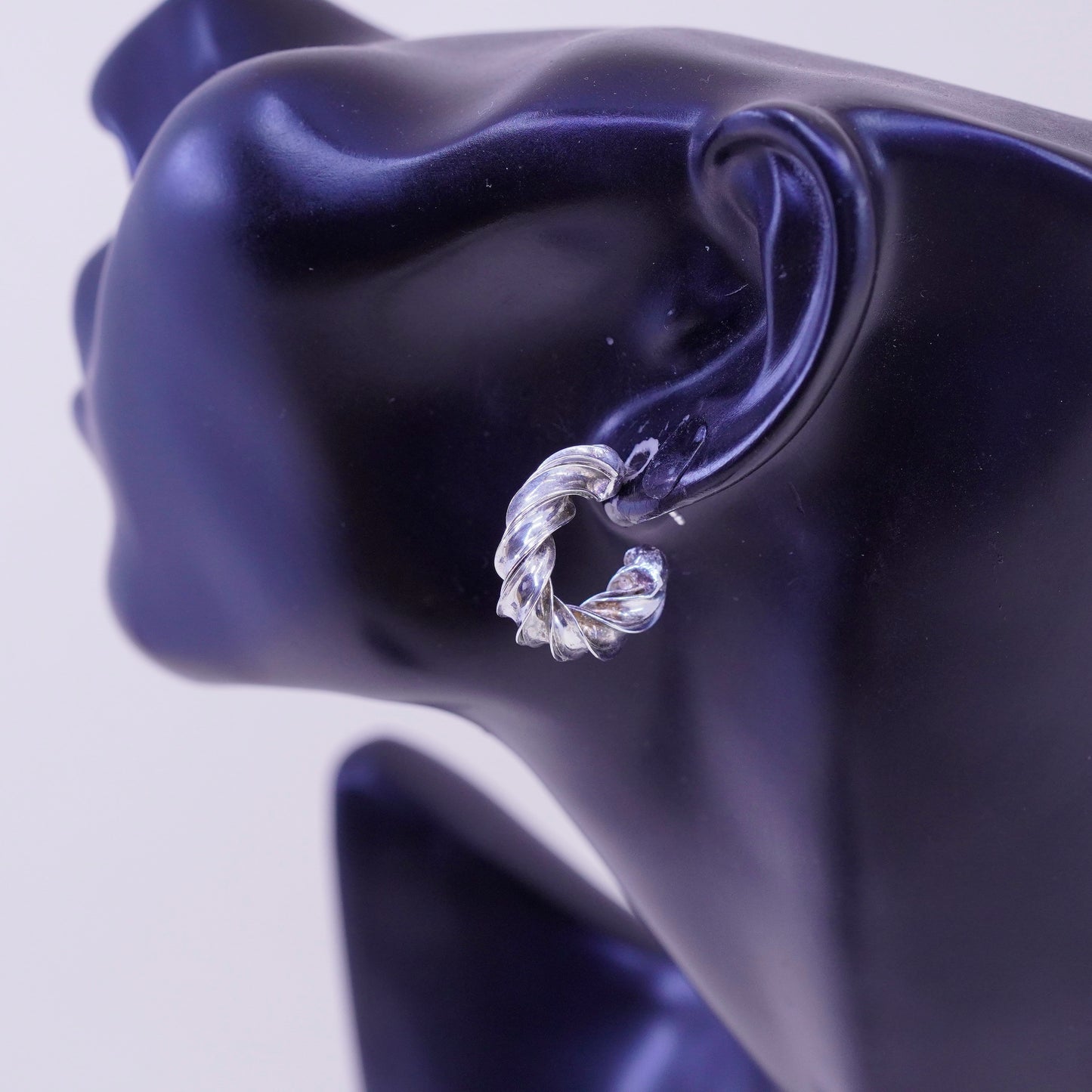 0.75”, Italy sterling silver huggie earrings, entwined twisted primitive hoops