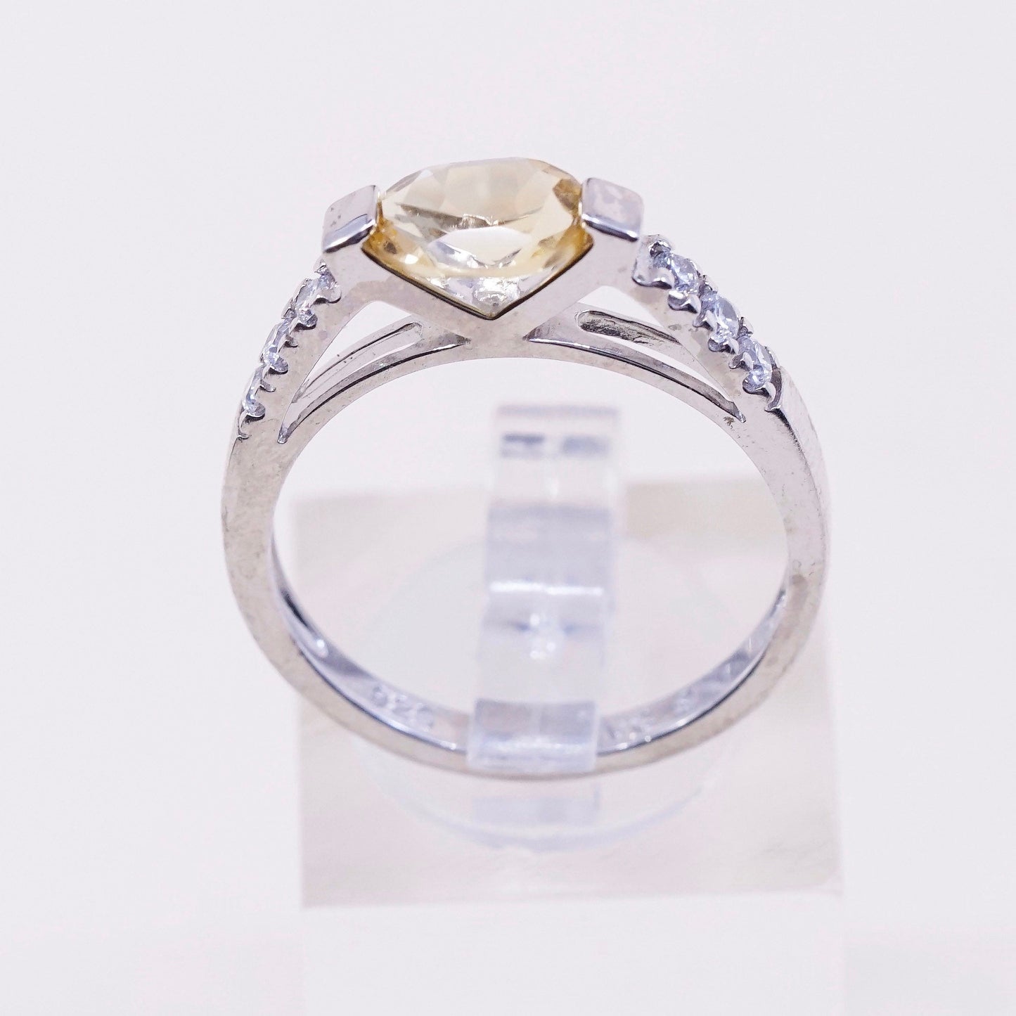 Size 9.25, vintage NVC Sterling silver ring, 925 with citrine and cz