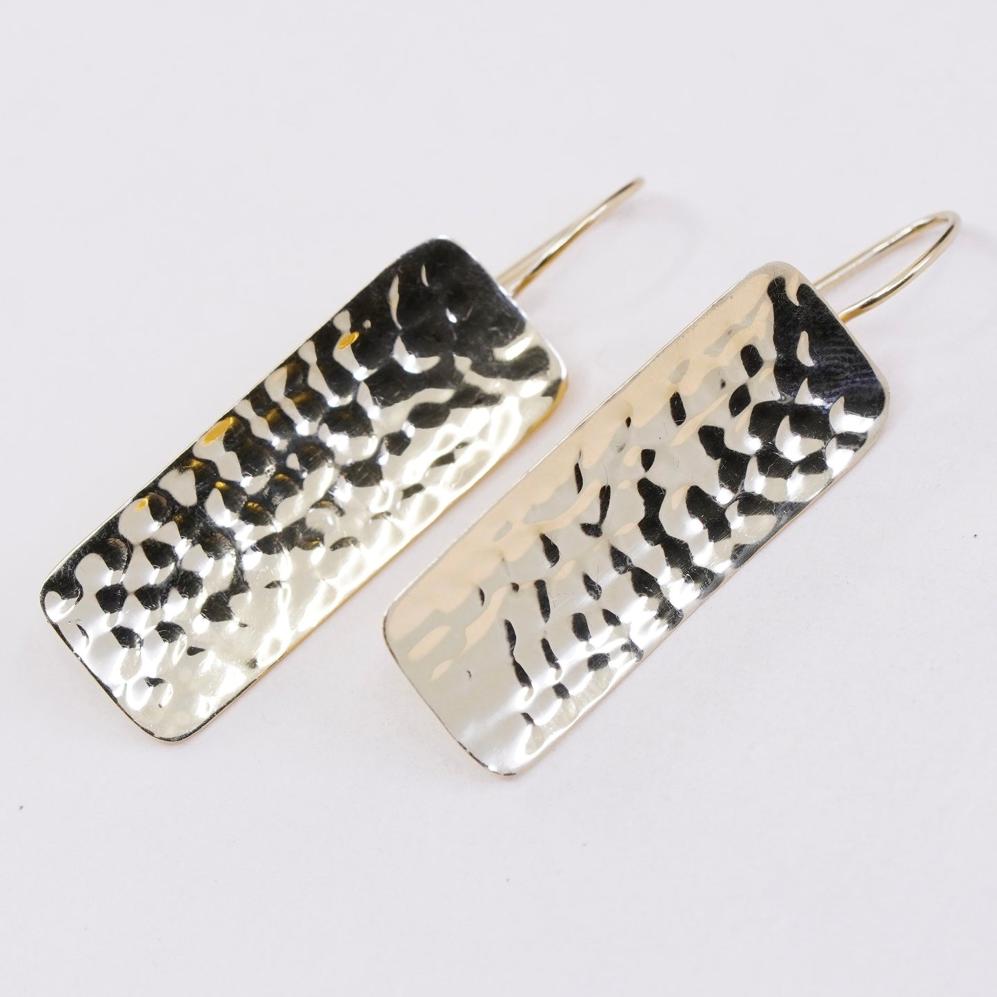 Vintage Sterling 925 silver handmade earrings, hammered rectangular dangles