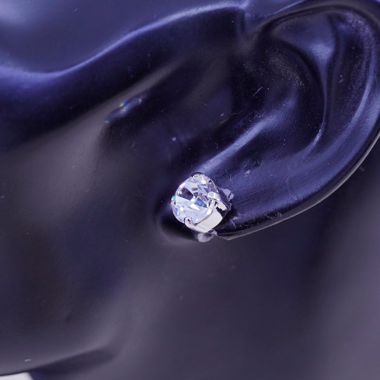7mm, Vintage sterling 925 silver cz studs, fashion minimalist earrings