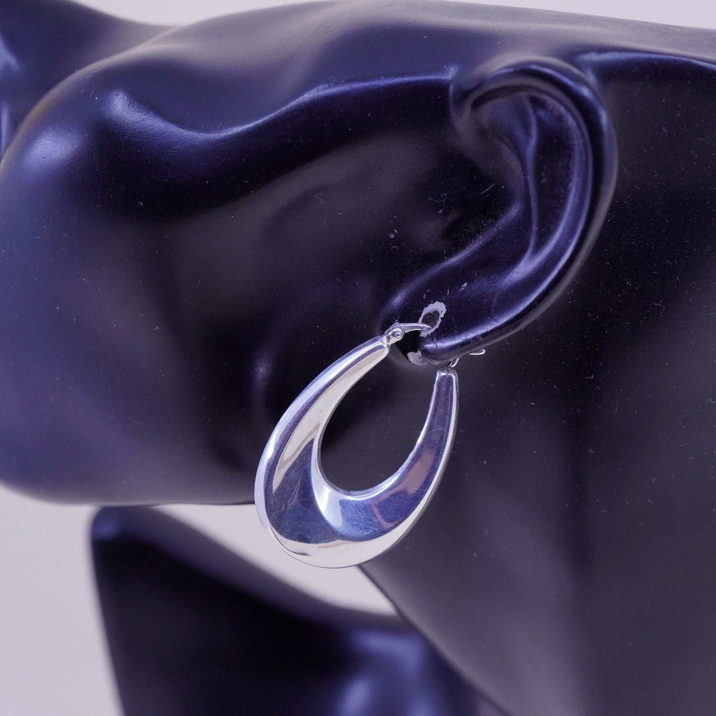 1.25” Vintage sterling silver oval earrings, minimalist primitive Huggie hoops