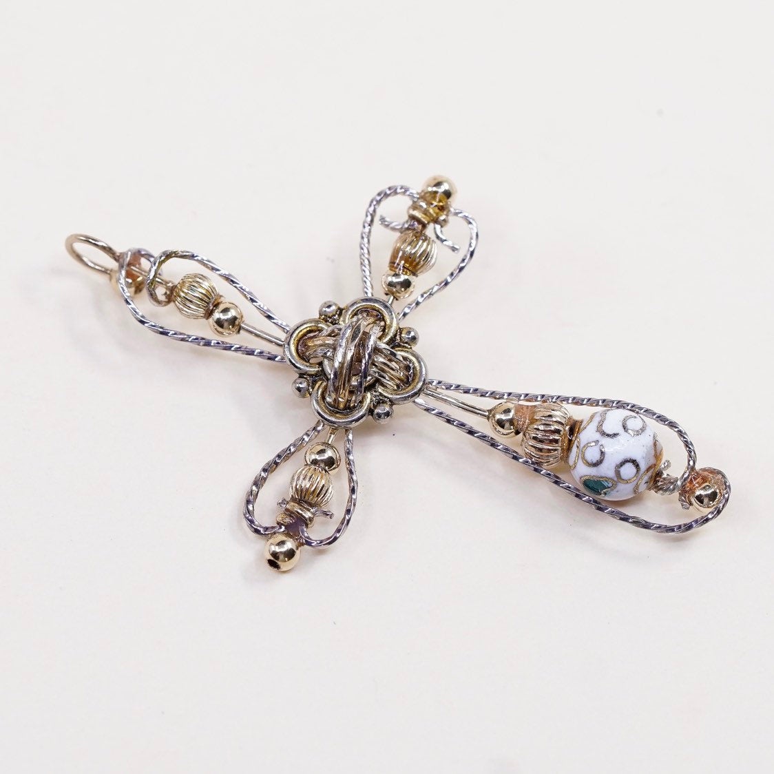 sterling silver handmade pendant, wired 925 cross w/ amethyst N 14K gold bead