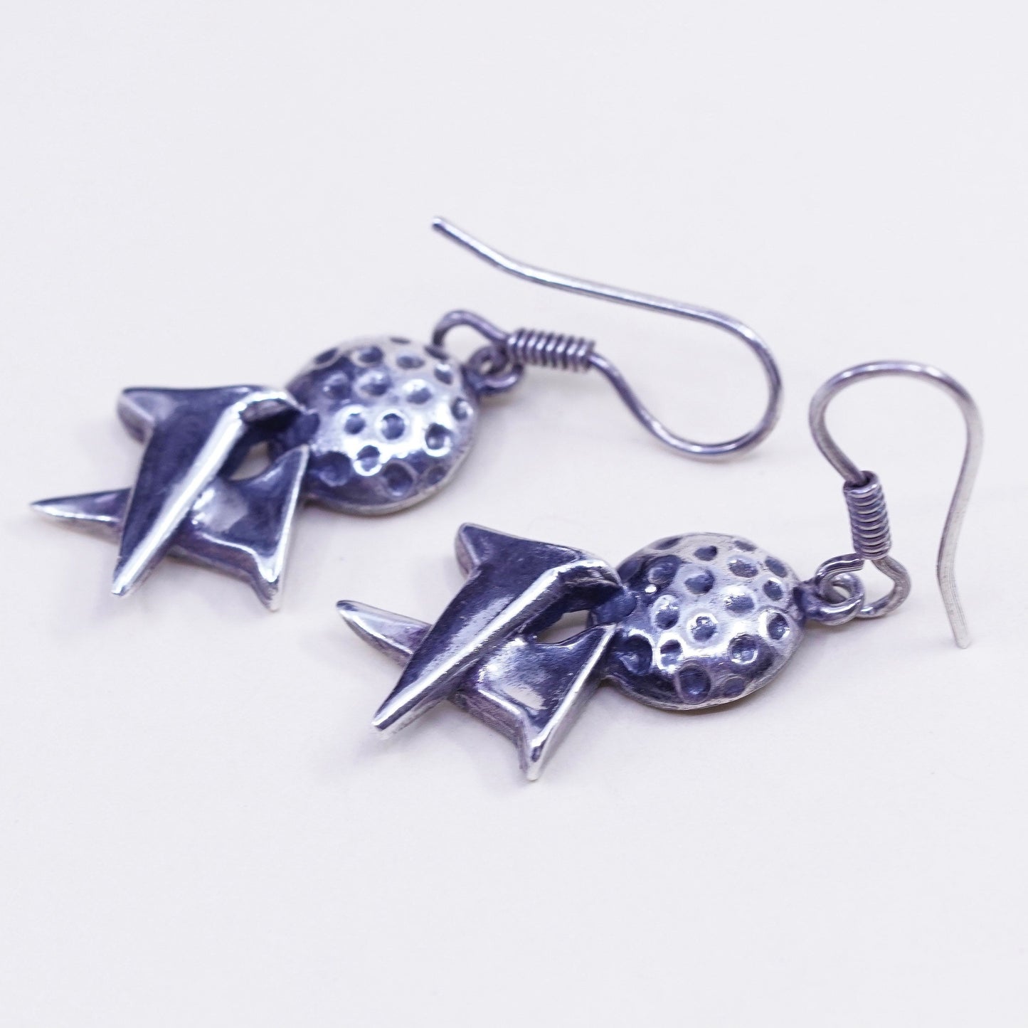 Vintage Sterling silver handmade earrings, 925 golf ball dangles