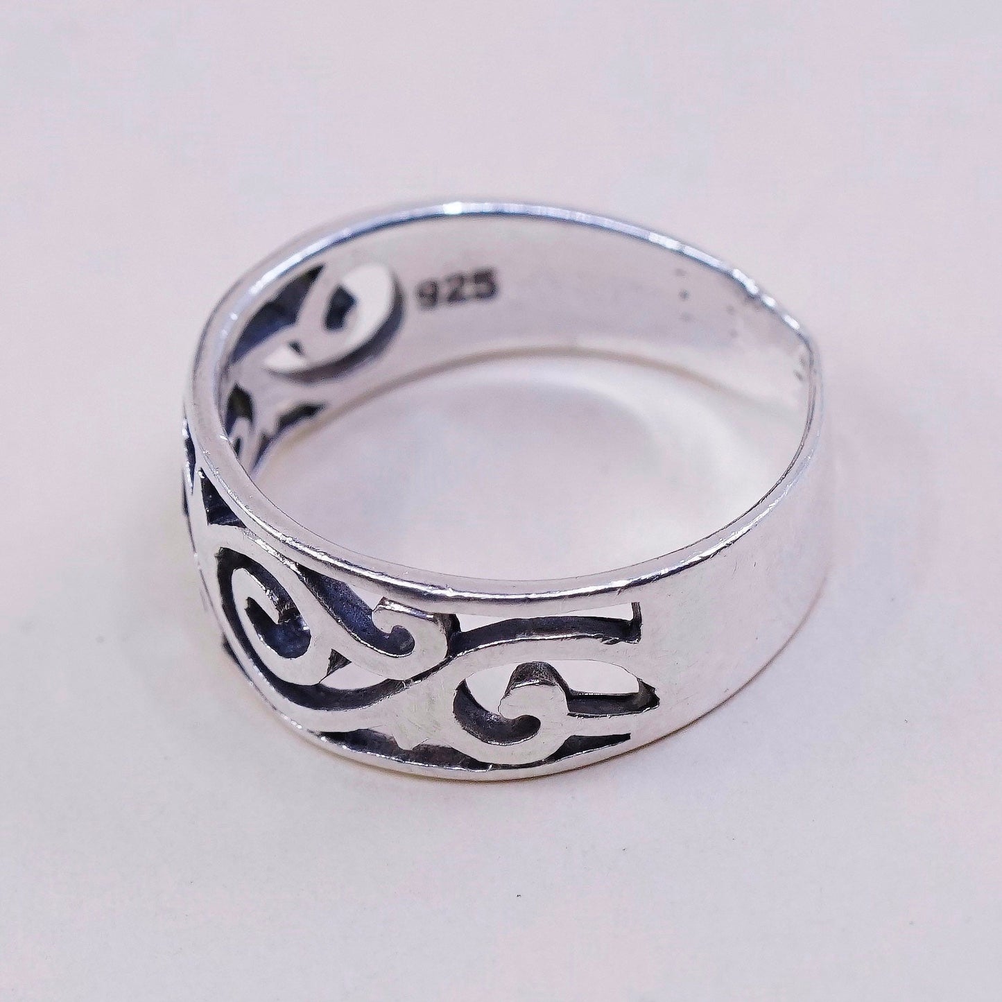 sz 6, vtg Sterling silver handmade ring, mexico 925 band w/ swirl wave