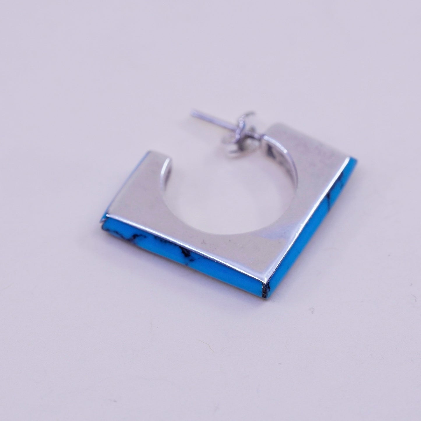 sterling silver handmade earrings, southwestern 925 square studs with turquoise