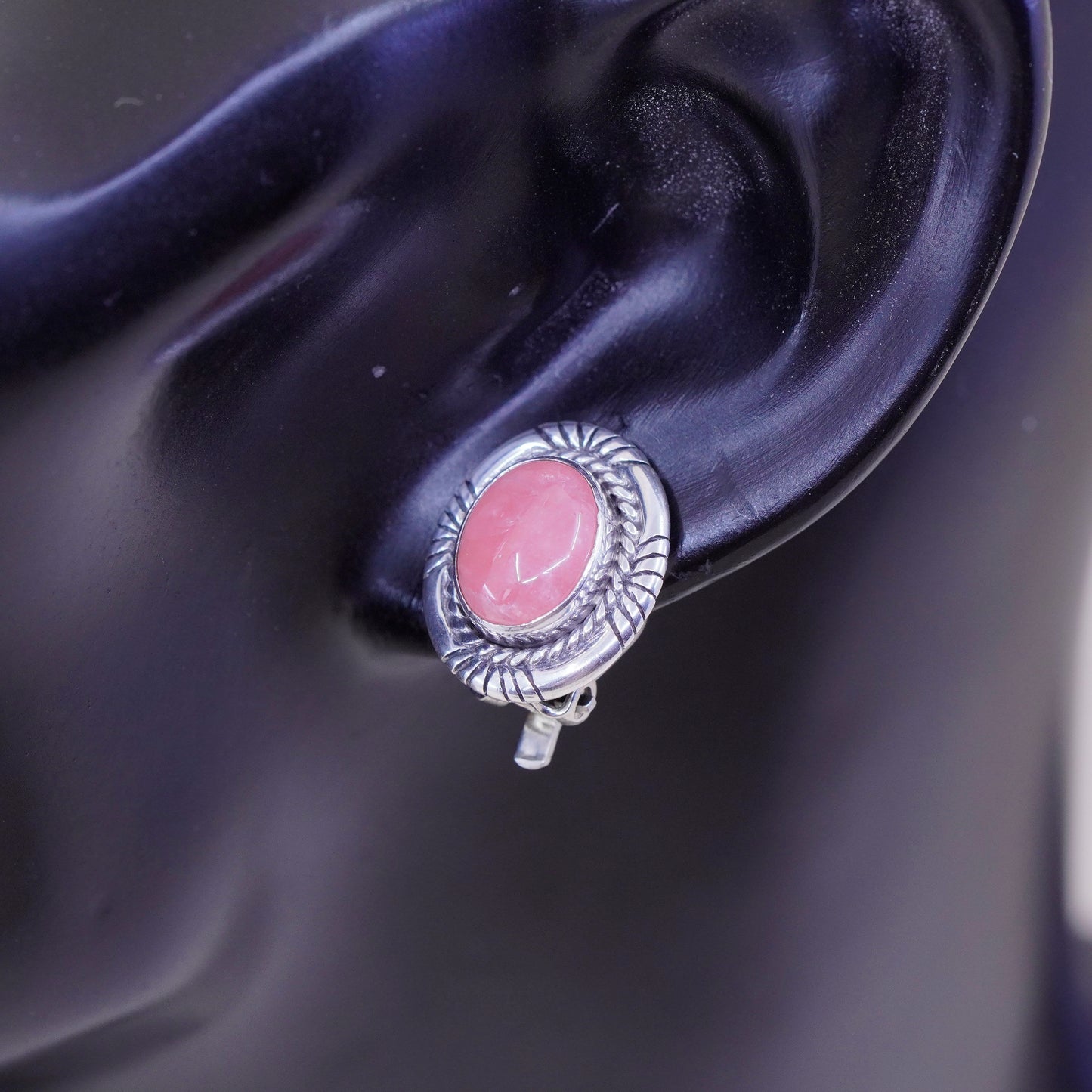 Native American Vintage handmade 925 Sterling earrings, 925 clip on w/ quartz