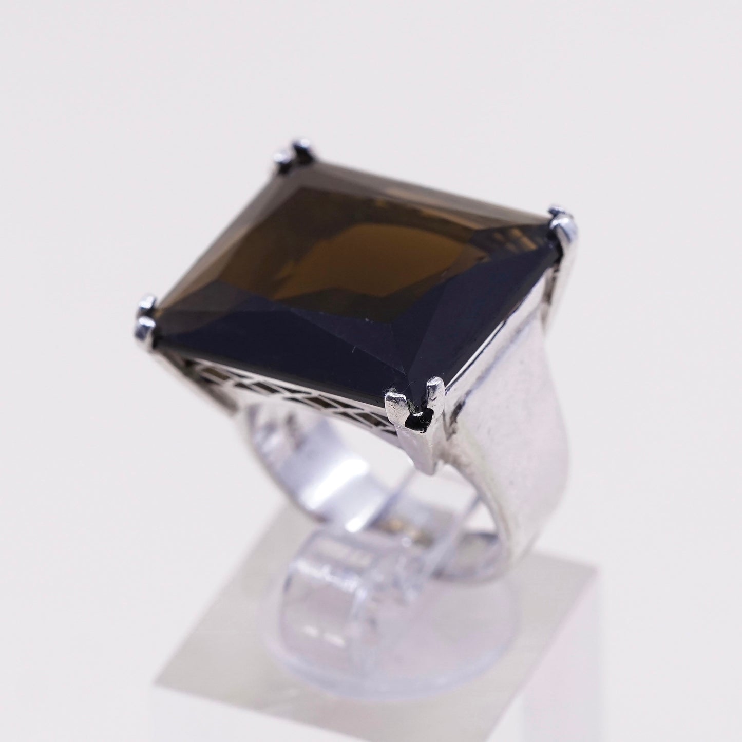 Size 6, vtg sterling silver handmade ring, 925 statement ring with smoky topaz