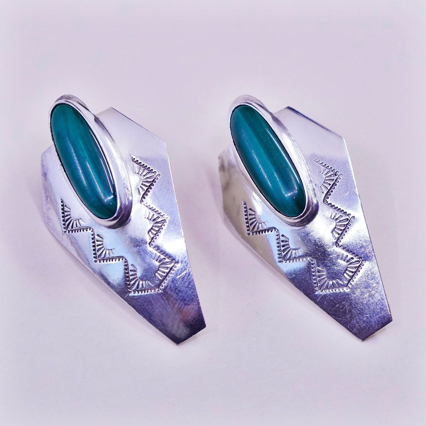 vtg Murray Jackson Native American sterling silver handmade malachite earrings