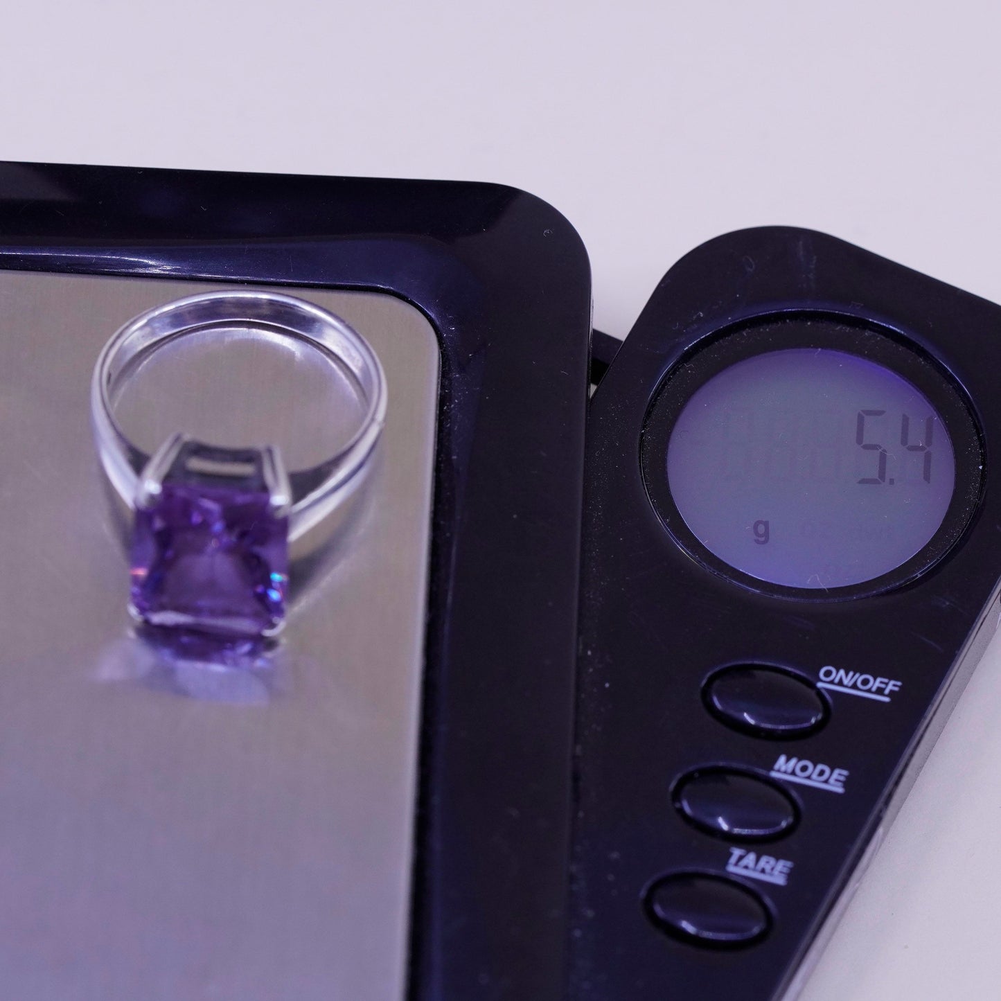 Size 7, Vintage sterling 925 silver handmade statement ring with amethyst