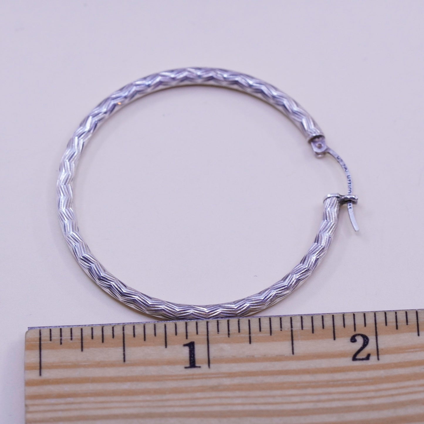 1.75”, vtg sterling silver loop earrings, textured minimalist primitive hoops