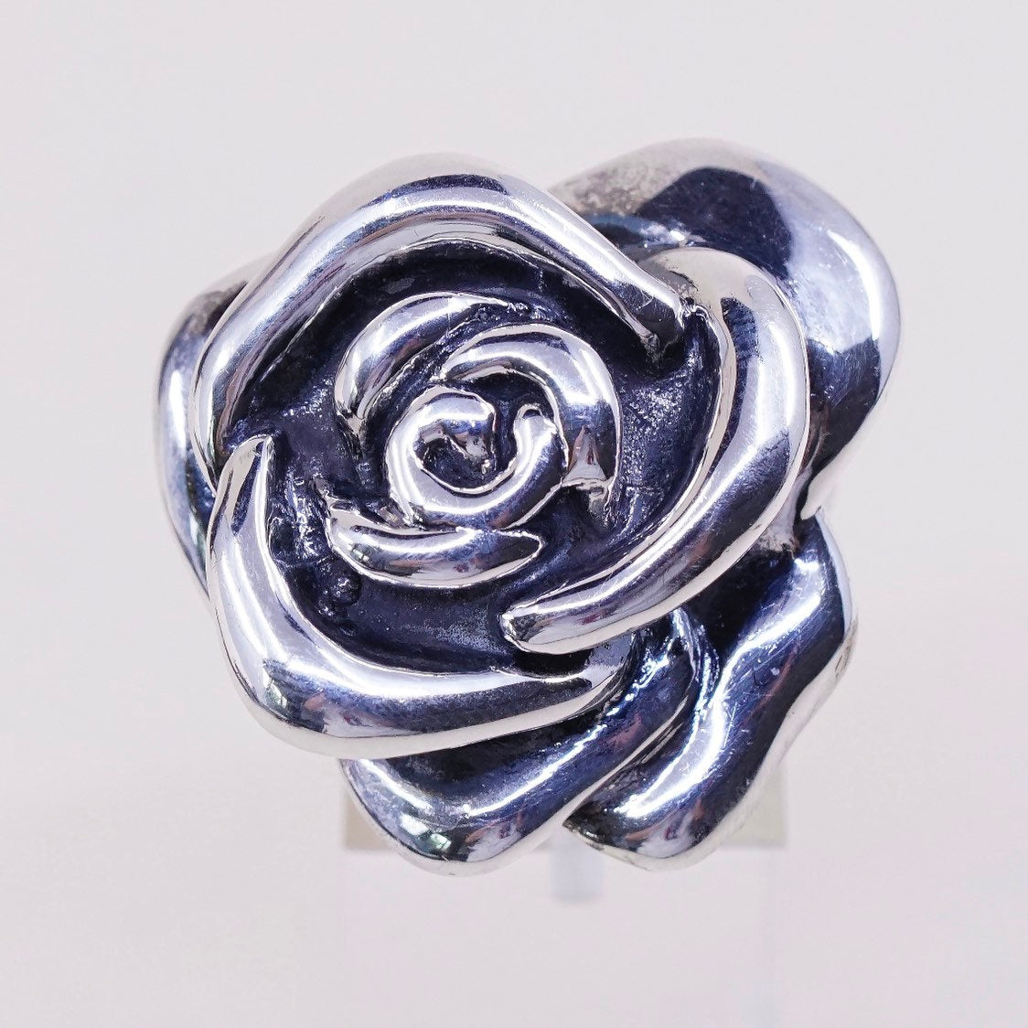 sz 6.75, vtg Sterling silver handmade ring, huge statement puffy 925 rose