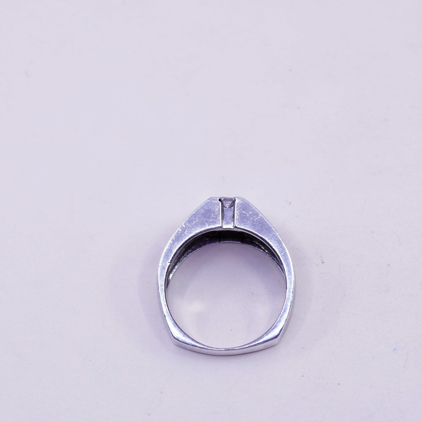 Size 8, vintage Sterling silver handmade ring, 925 band with fire opal and cz