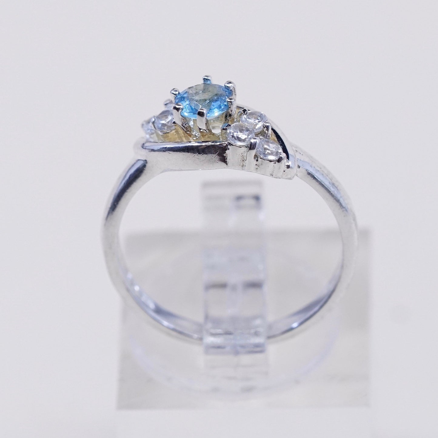 Size 6, vintage sterling silver handmade ring, 925 with blue topaz