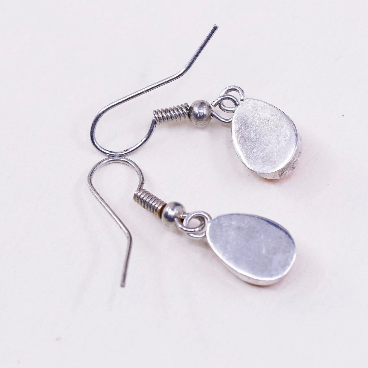 vtg sterling 925 silver heart drop earrings, 925 teardrop w/ pink mop