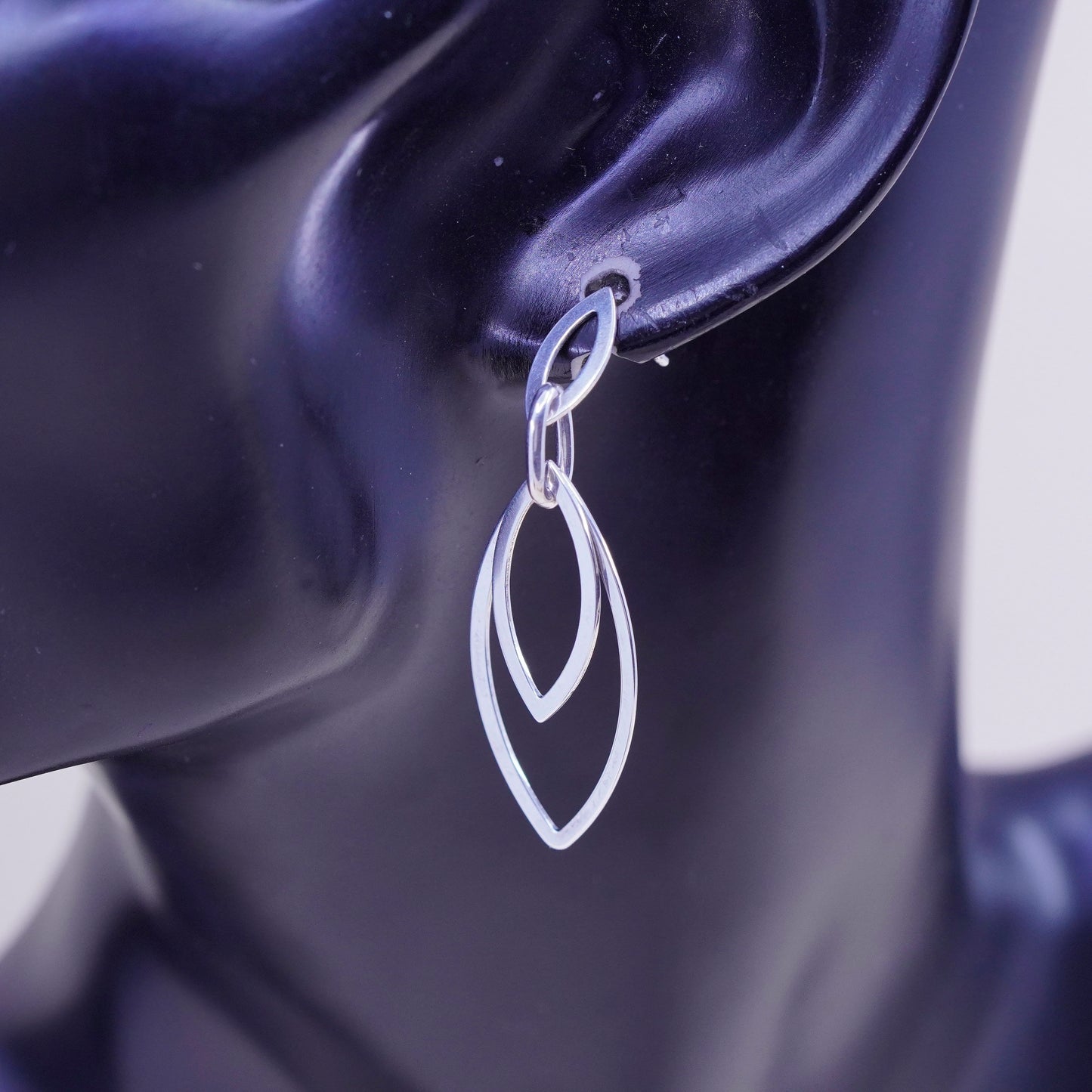 Vintage Sterling silver handmade earrings, 925 silver modern marquise dangles