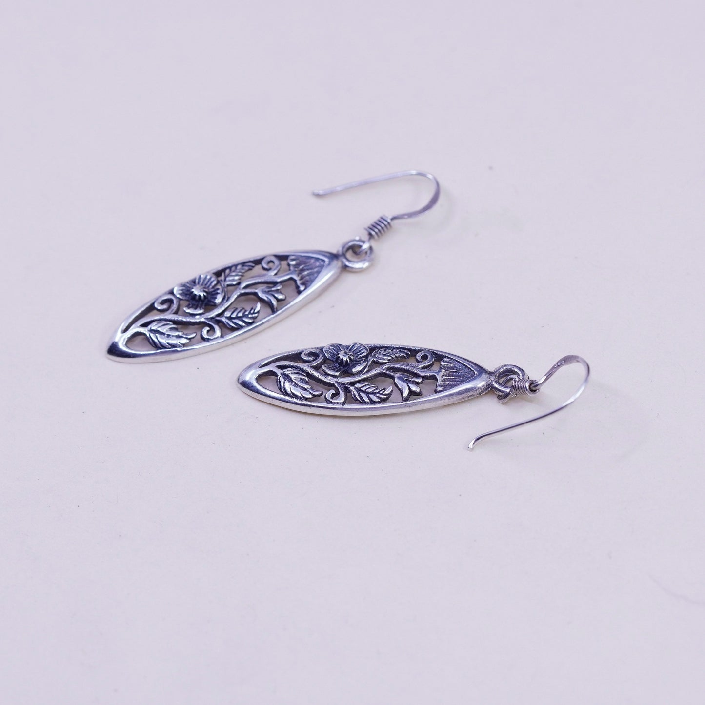 Vintage Sterling 925 silver handmade marquise flower earrings
