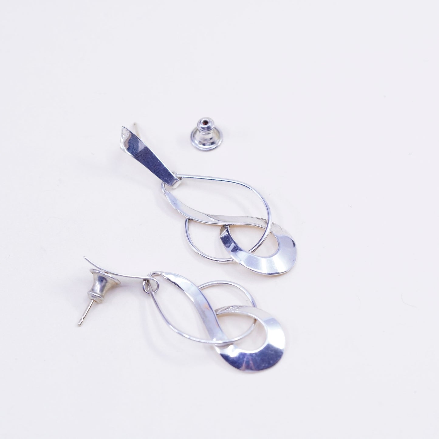 Vintage sterling 925 silver loop earrings, minimalist teardrop 14K gold posts