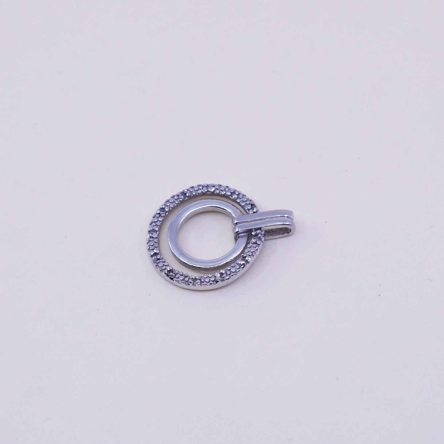 Vintage Sterling silver handmade pendant, 925 circle with tiny diamond details