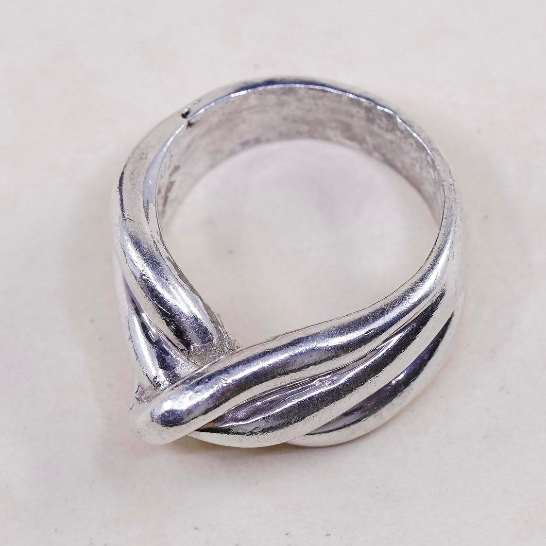 sz 8, vtg sterling silver handmade ring, Mexico 925 ribbed statement band