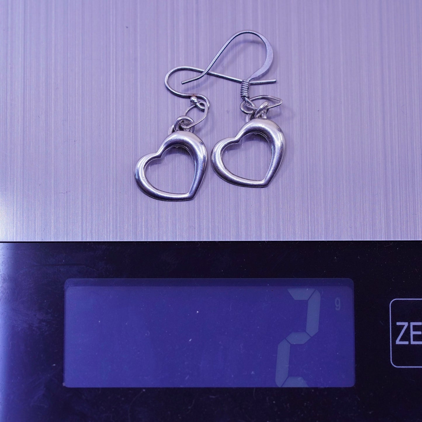Vintage sterling silver handmade earrings, 925 heart dangles