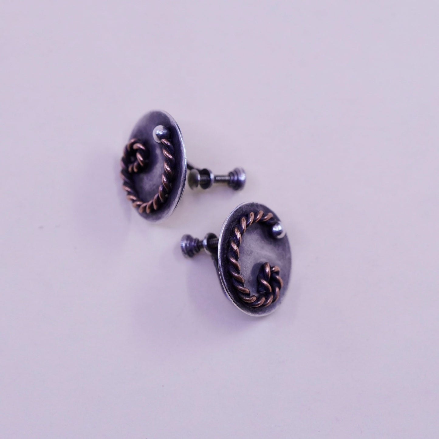 Vintage Sterling silver handmade earrings, 925 screw back earrings copper wires