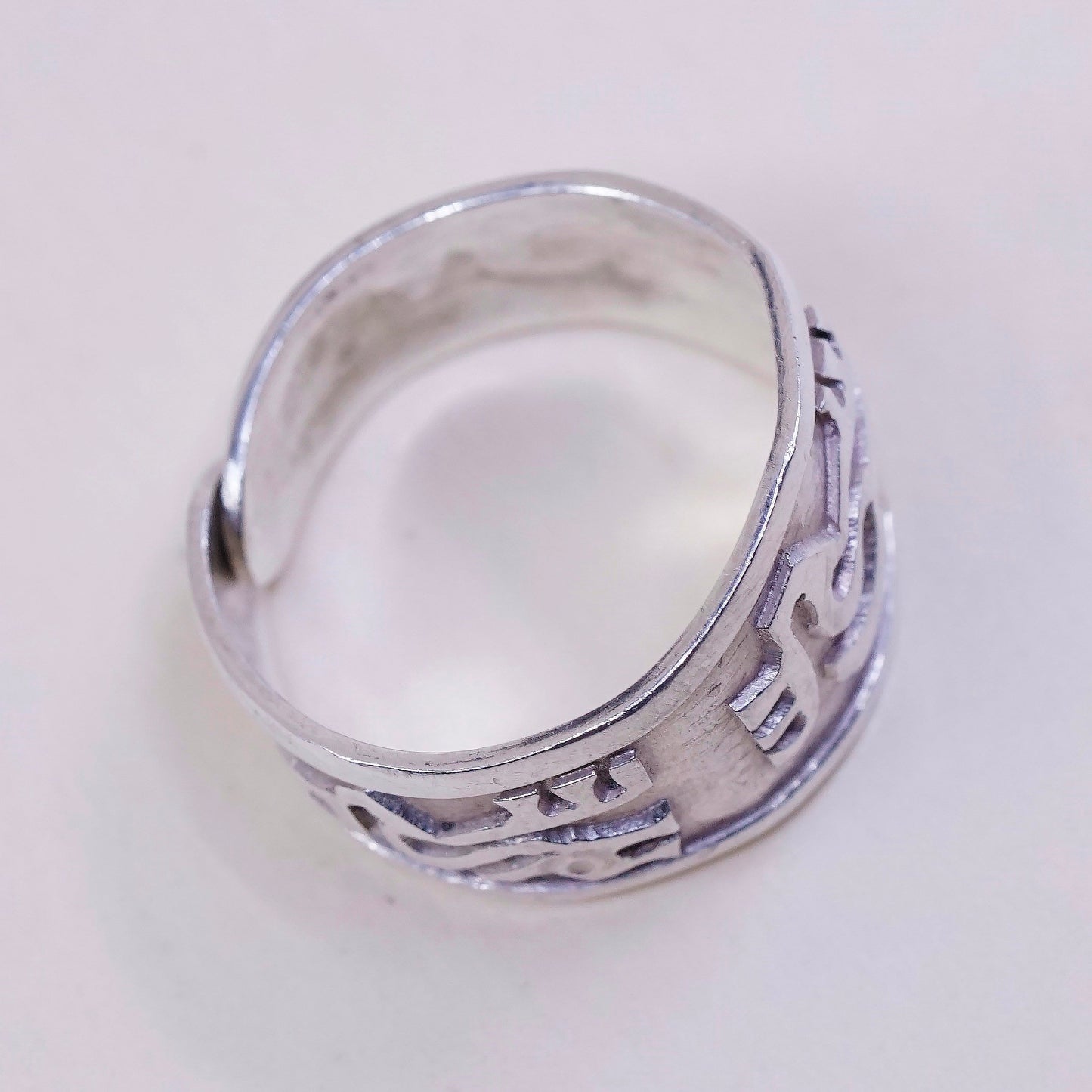 sz 7, vtg Sterling silver handmade ring, 925 band w/ pattern