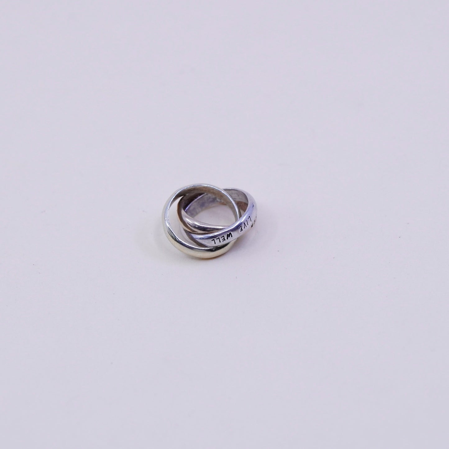 triple tone sterling silver pendant, 925 entwined circles “love laugh live