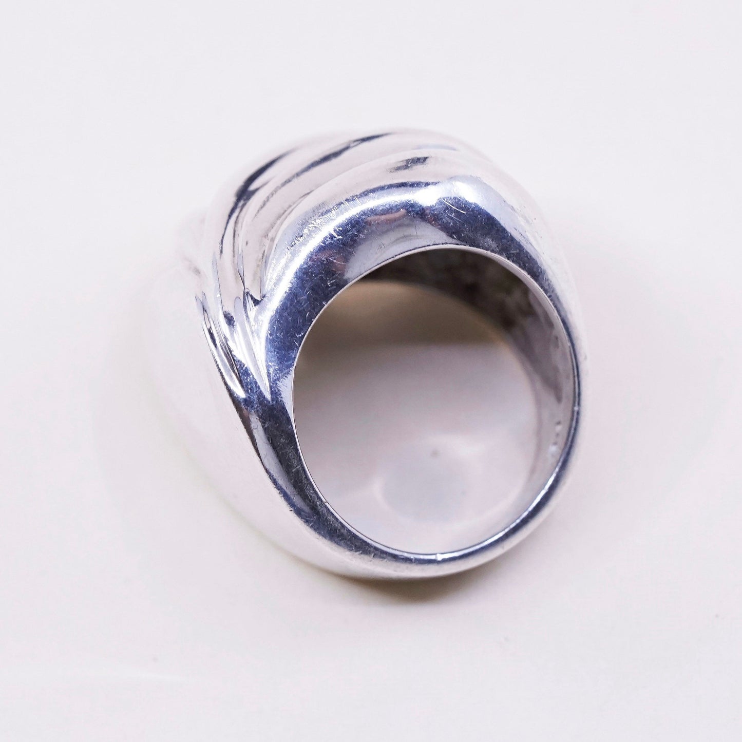 sz 6.75, vtg PE sterling silver handmade ribbed ring, Mexico 925 ribbed band