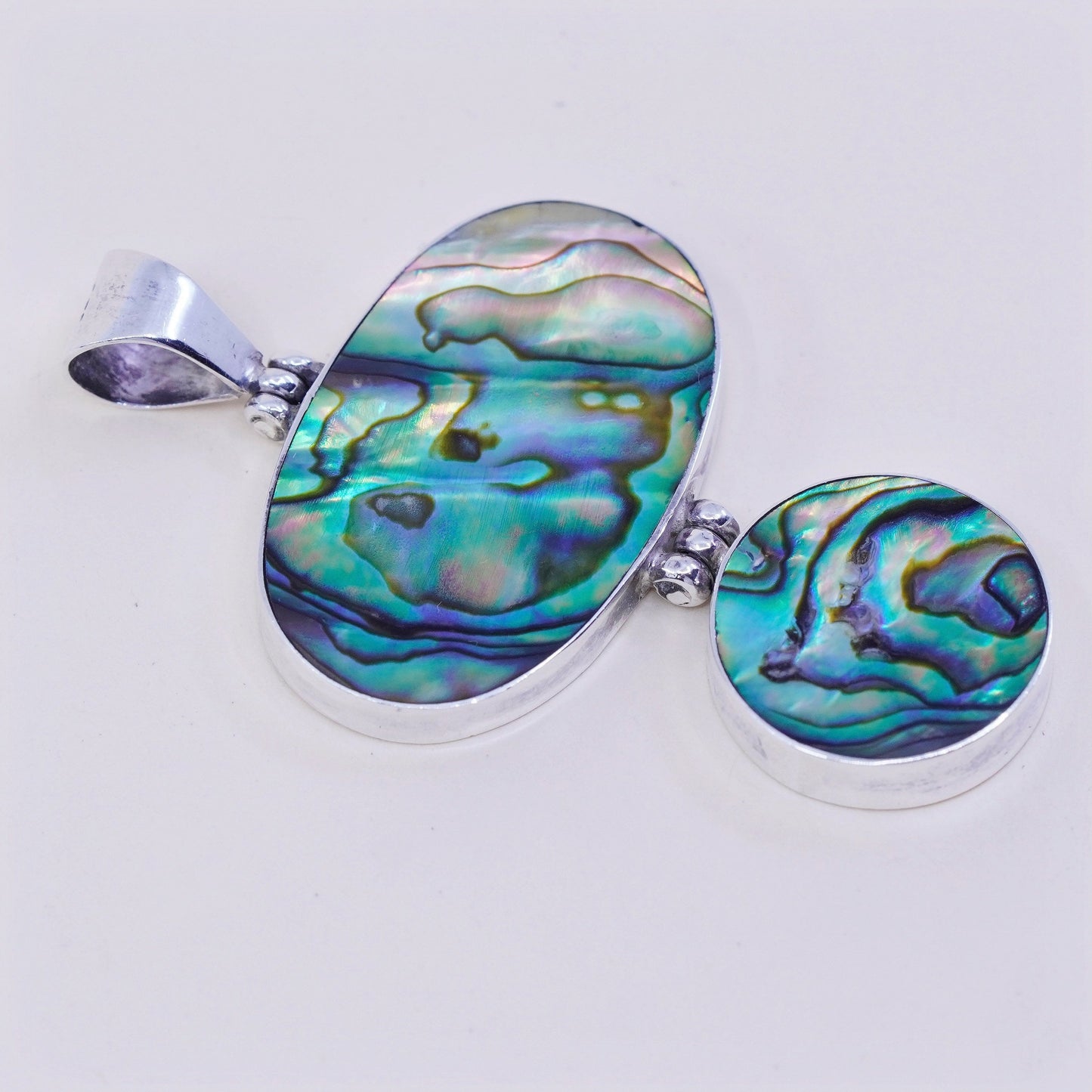 Vintage sterling silver handmade pendant, mexico 925 with oval abalone inlay