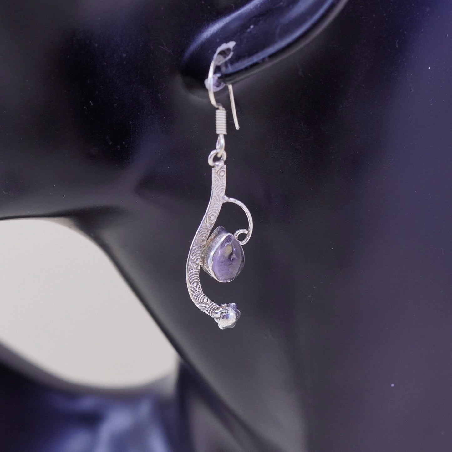 Vintage Sterling 925 silver handmade earrings with amethyst teardrops