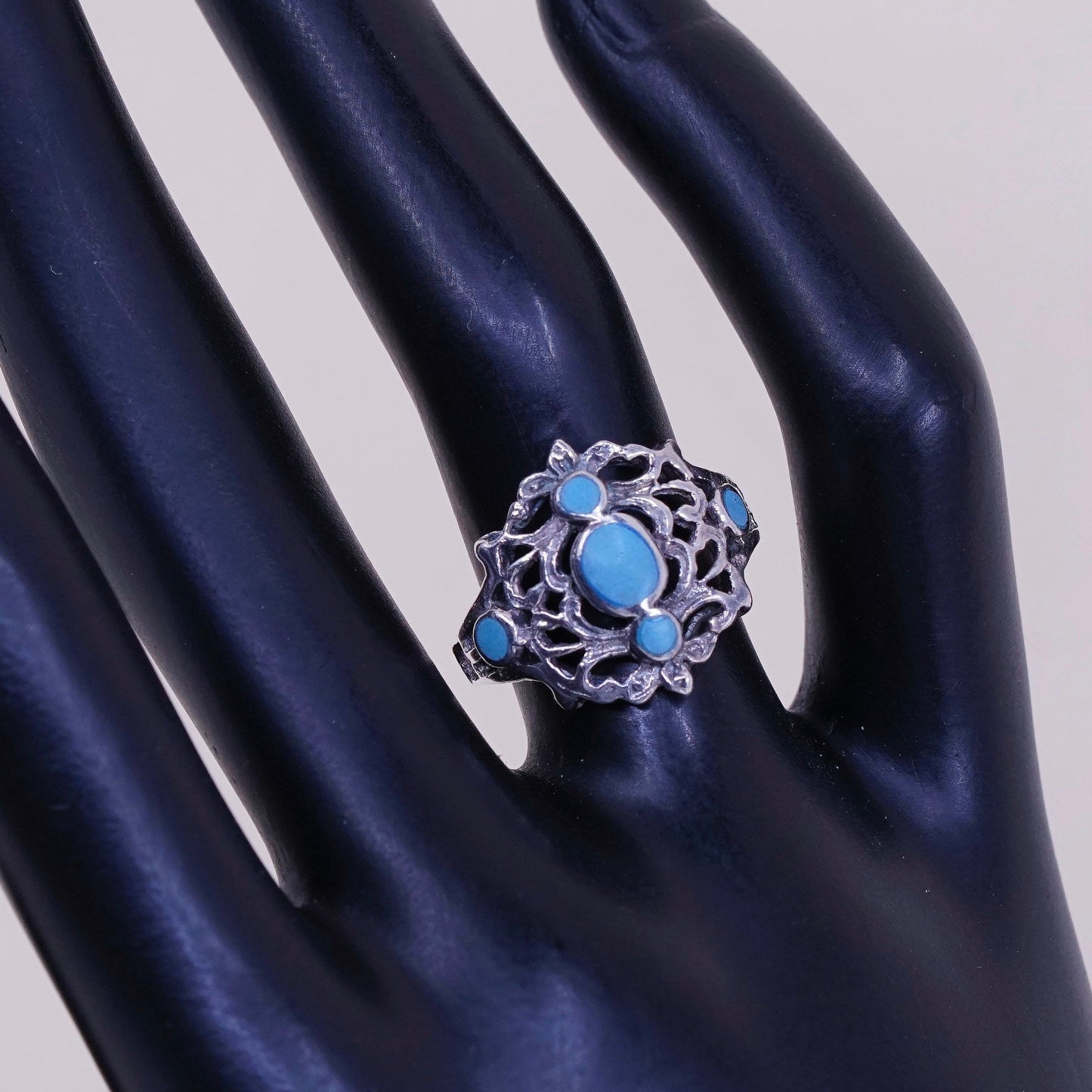 Size 6.25, vtg sterling 925 silver handmade ring w/ turquoise, southwestern
