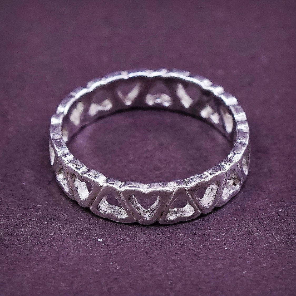 sz 5, vtg Sterling silver Handmade heart ring, 925 band