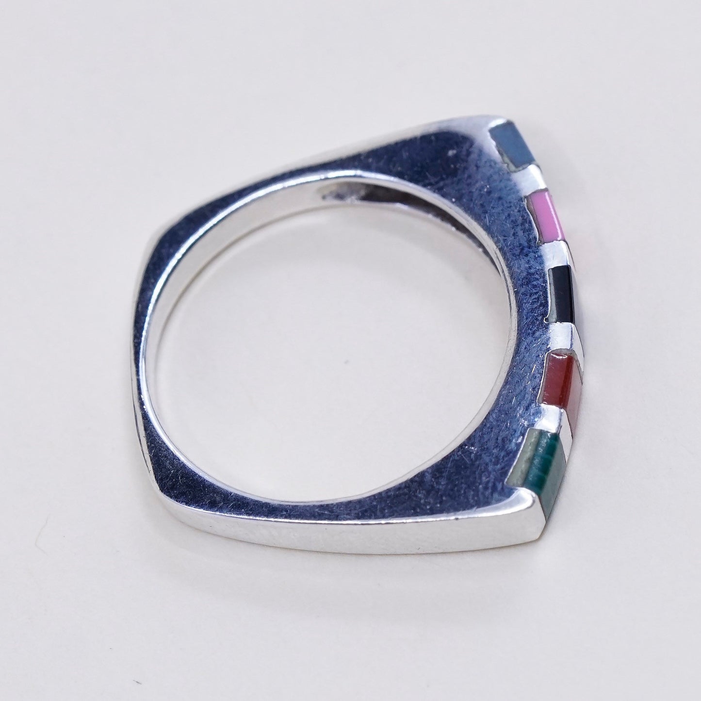 Size 5 Sterling silver handmade ring, antique 925 ring with turquoise malachite