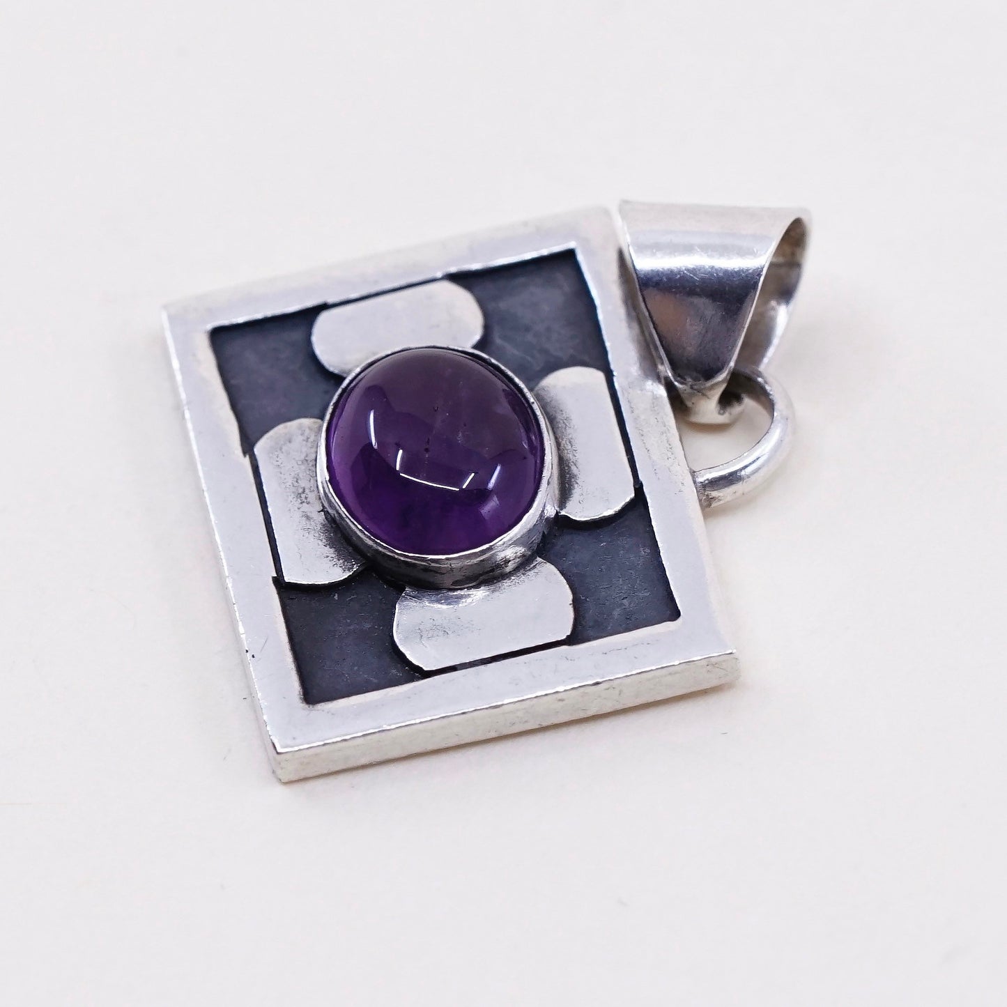 vintage sterling 925 silver handmade pendant with amethyst, shiny