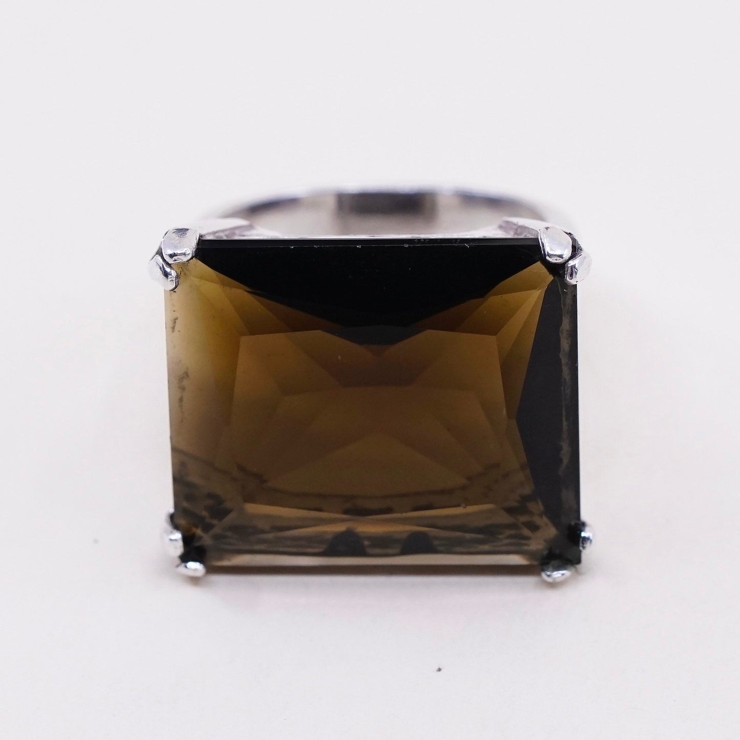 Size 6, vtg sterling silver handmade ring, 925 statement ring with smoky topaz