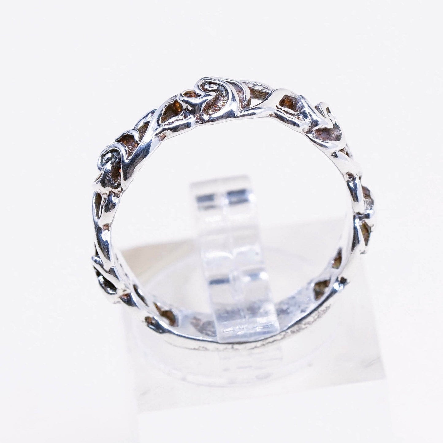 Size 7.25, vintage sterling silver handmade ring, 925 band with floral flower