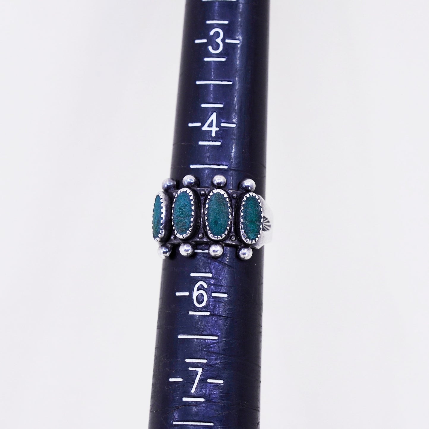 Size 5, vtg sterling silver Native American 925 band ring oval turquoise beads