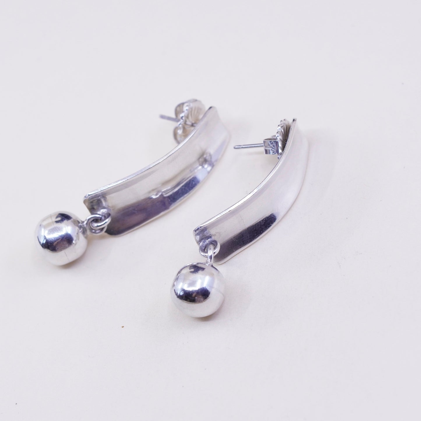 Vintage mexico sterling silver handmade earrings, 925 modern studs w/ beads