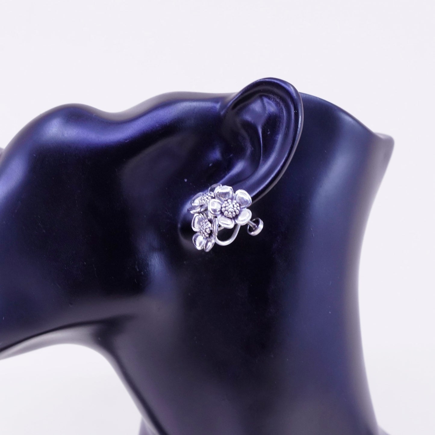 Vintage Sterling silver handmade earrings, 925 screw back flower earrings