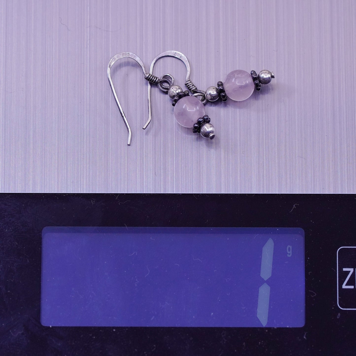 Vintage Sterling 925 silver handmade earrings with pink crystal