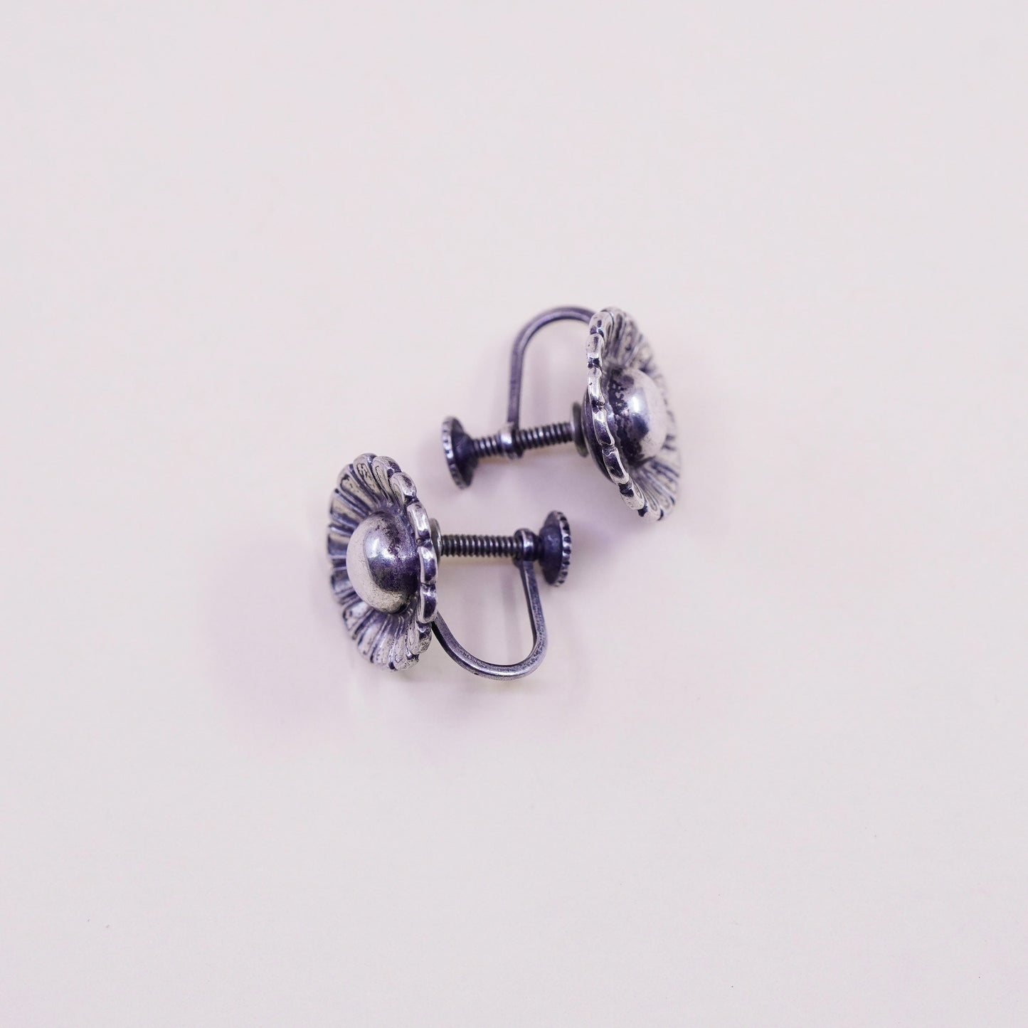 Vintage Sterling silver handmade earrings, 925 screw back flower