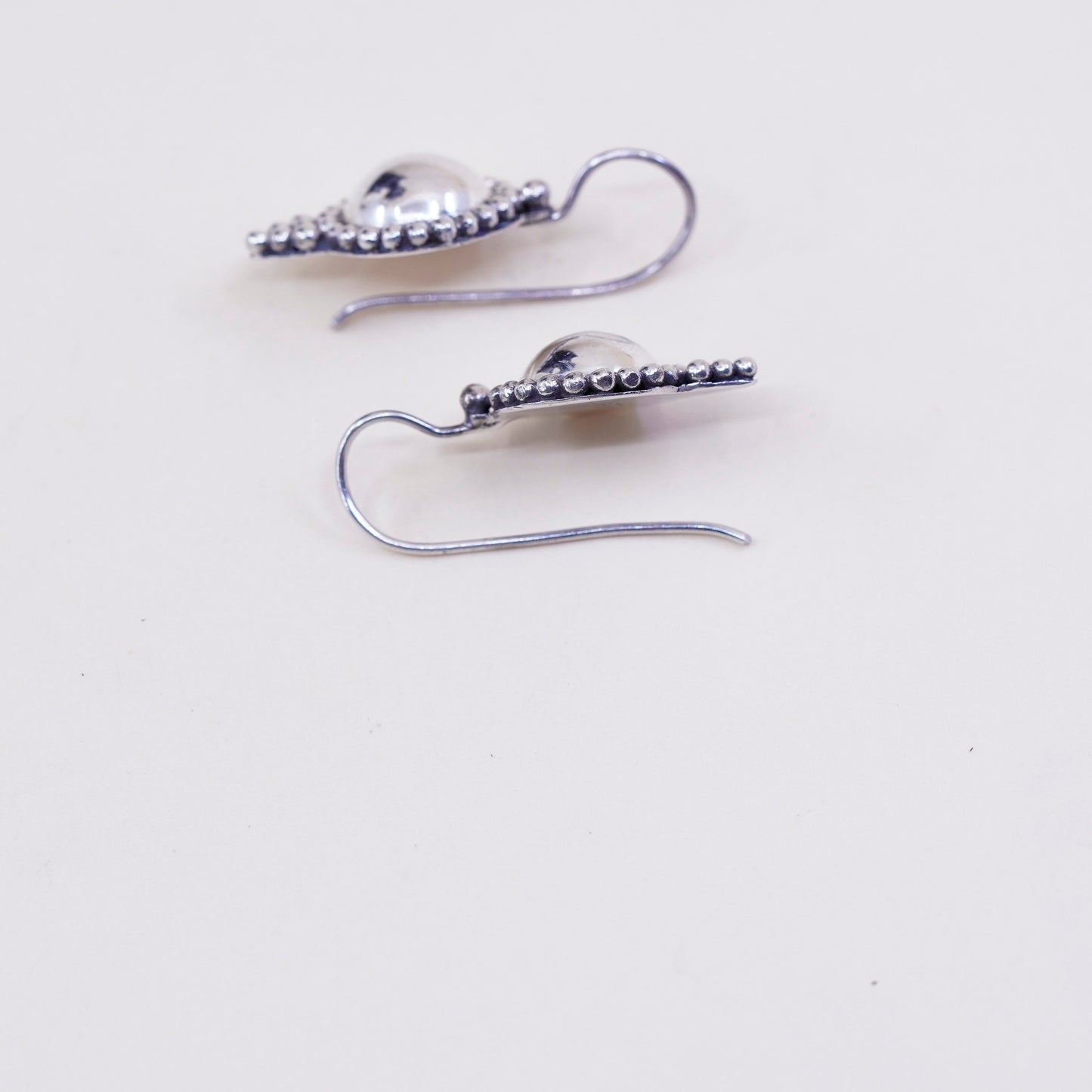 Vintage Sterling silver handmade earrings, 925 circle dangles with beads