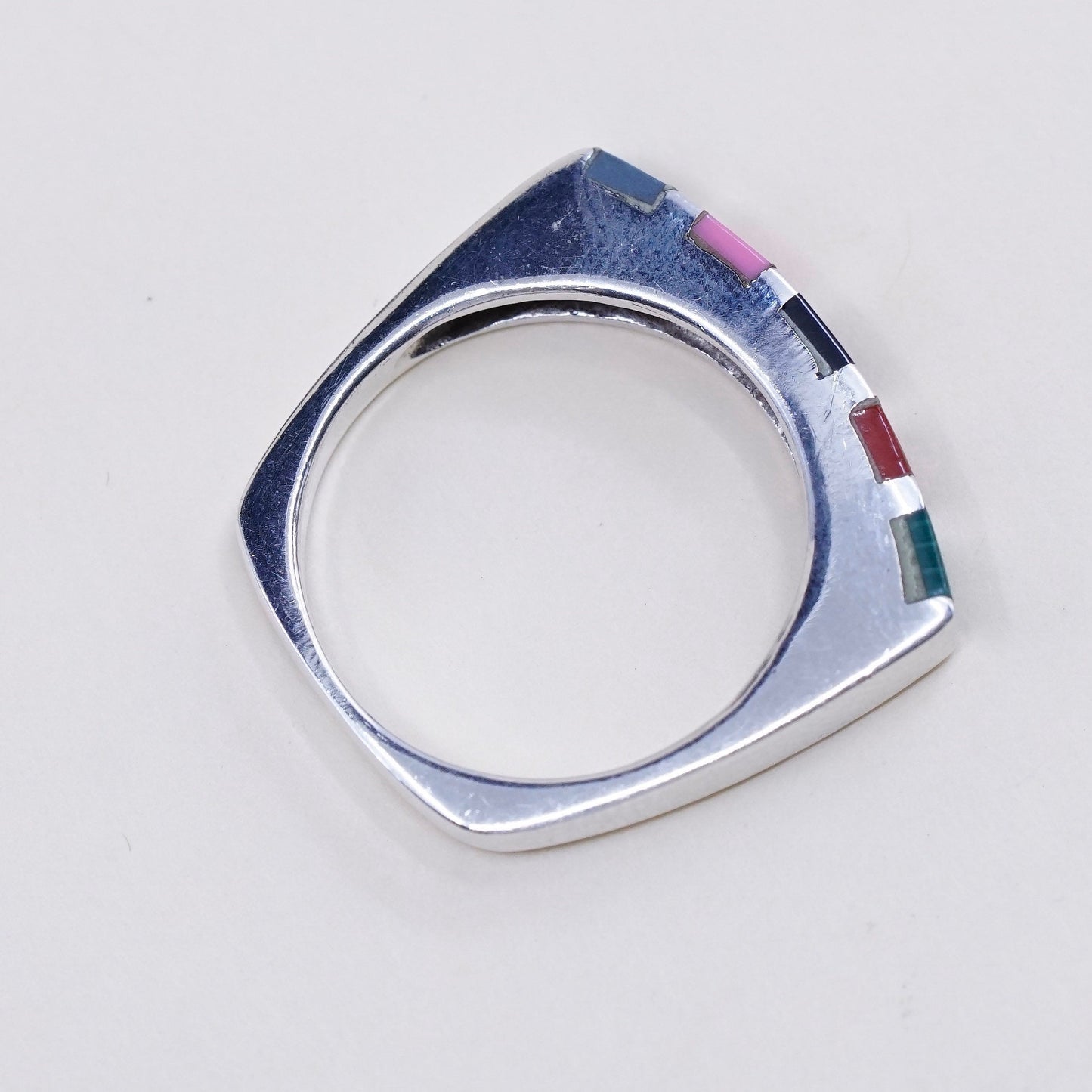 Size 5 Sterling silver handmade ring, antique 925 ring with turquoise malachite