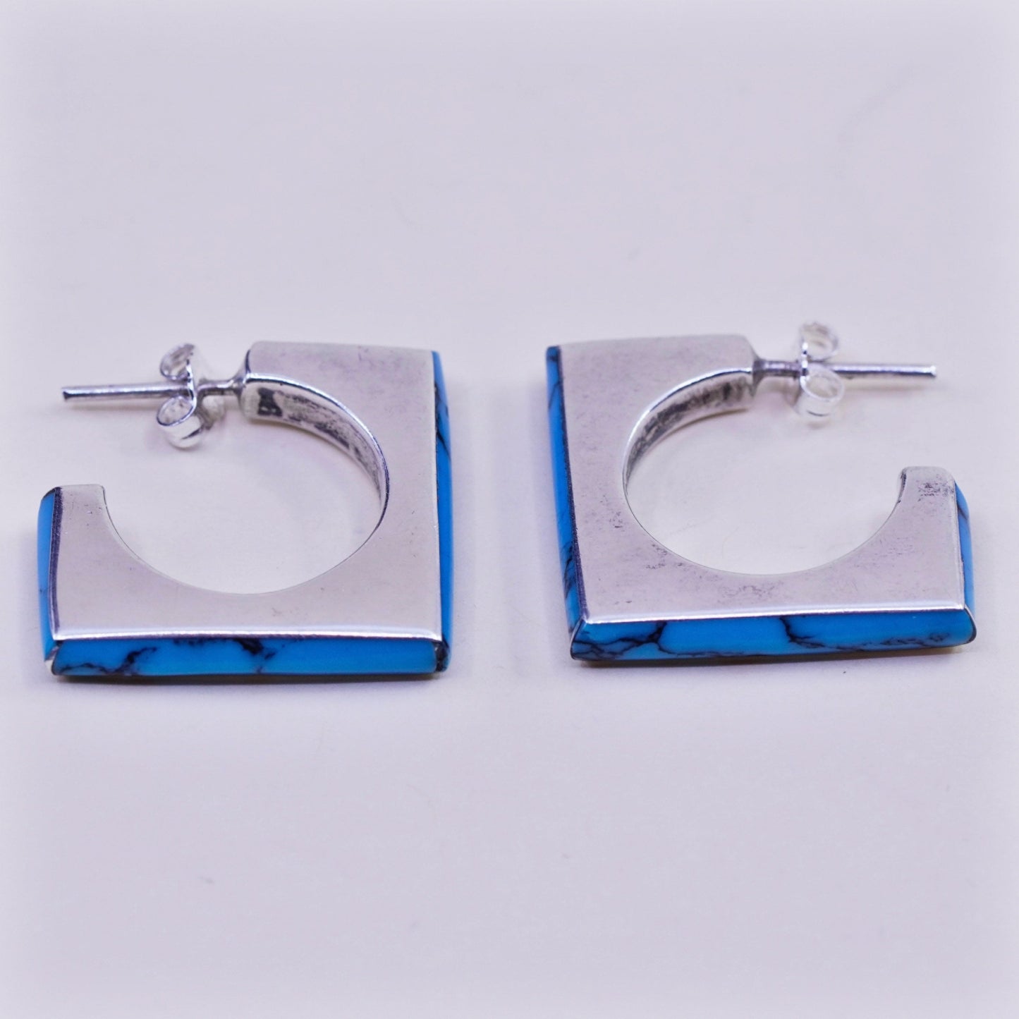 sterling silver handmade earrings, southwestern 925 square studs with turquoise